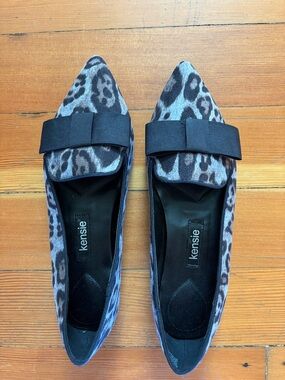 Kensie Leopard-Print Pointed Toe Flats with Black Bow